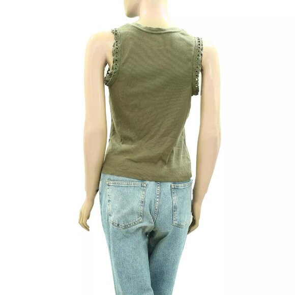 Maeve Anthropologie Eyelet-Trim Crop Tank Blouse Top Embroidered Ribbed XS - Picture 7 of 8